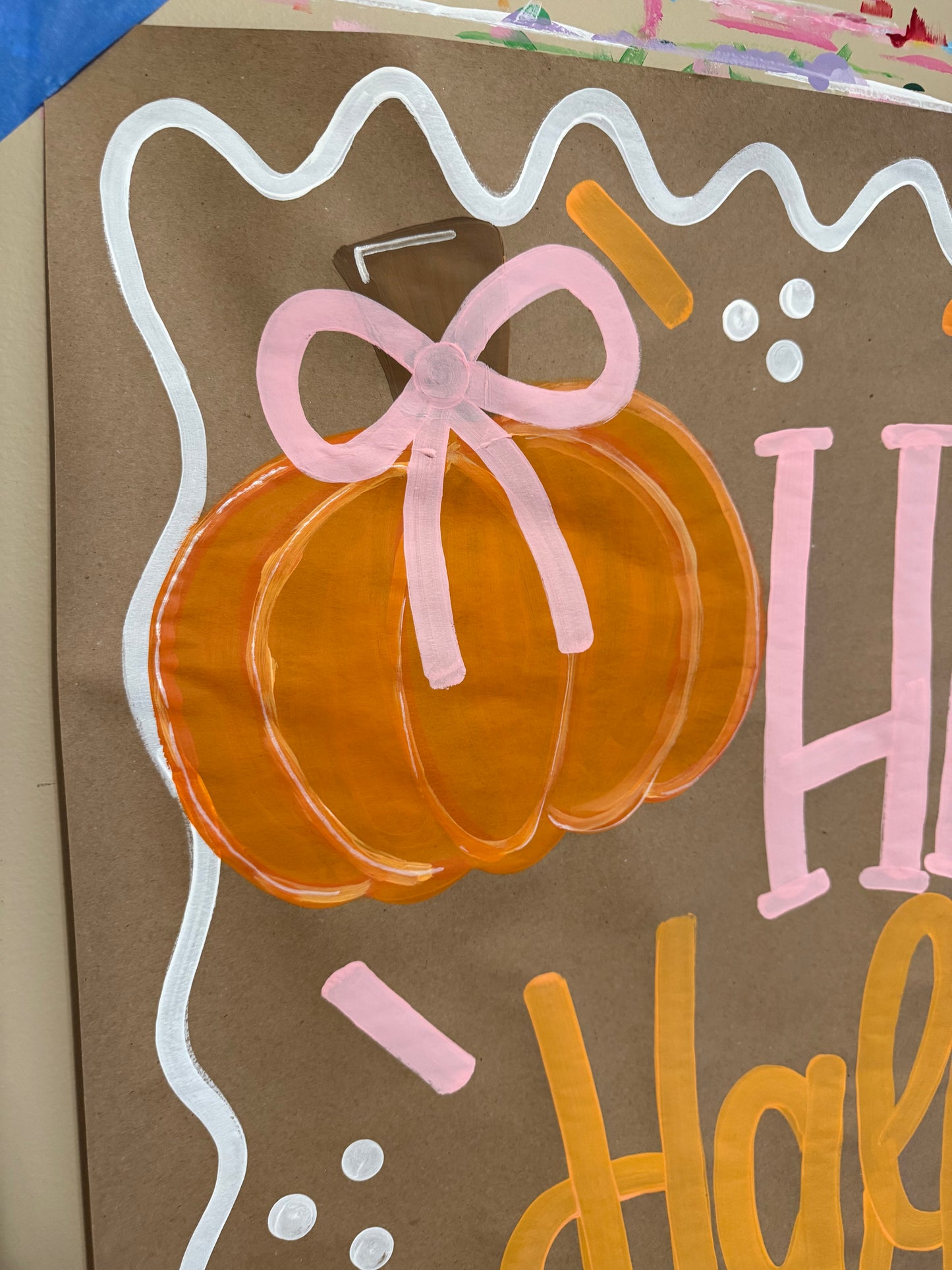 Bow Ready to Ship Happy Halloween Banner β Hand-Painted Kraft Paper with Ghost & Pumpkins