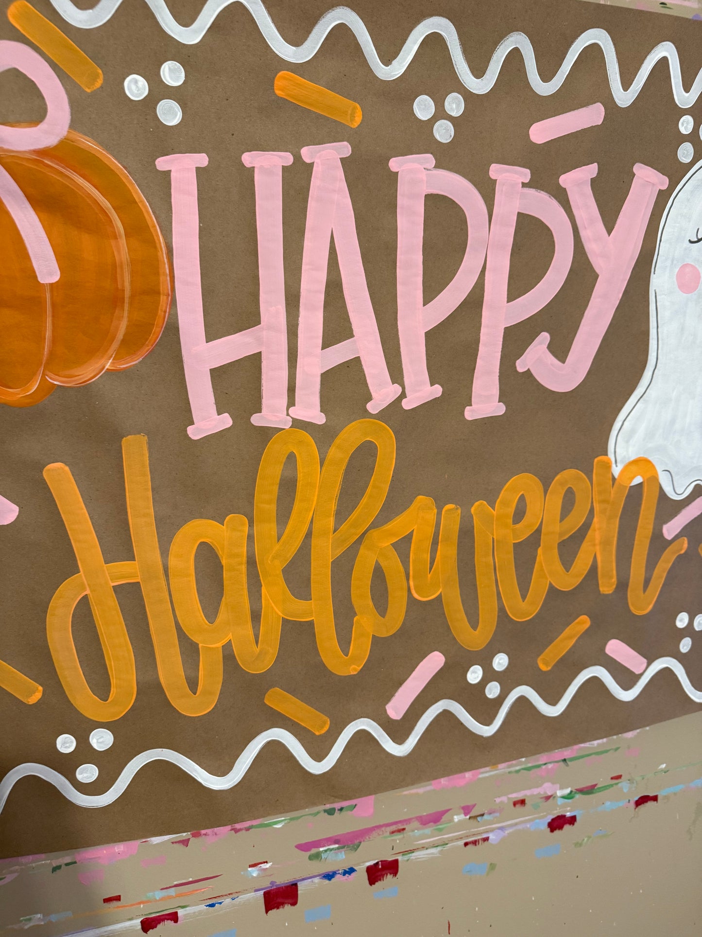 Bow Ready to Ship Happy Halloween Banner β Hand-Painted Kraft Paper with Ghost & Pumpkins