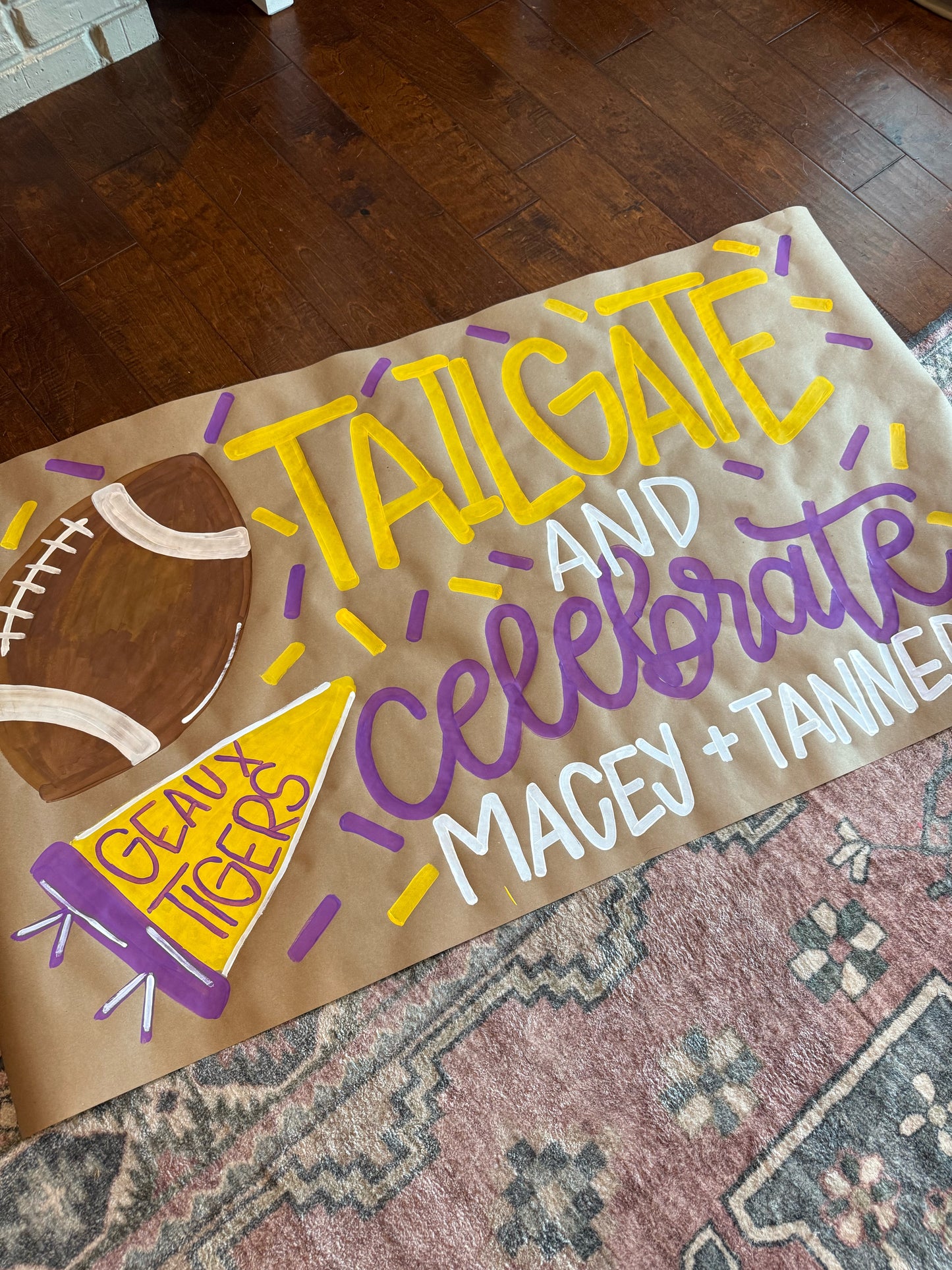 Custom Football Gameday Tailgate Banner – Hand-Painted Kraft Paper, Personalized Colors & Flag