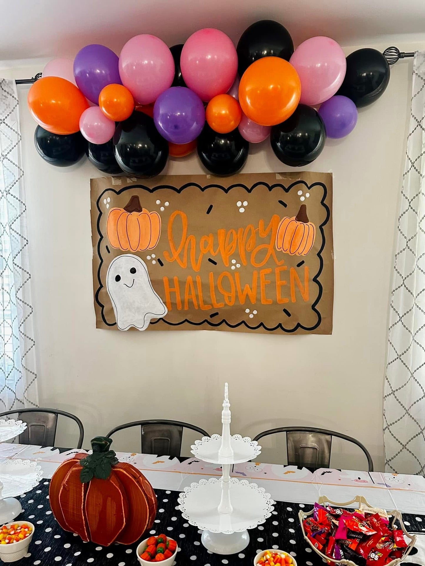 Ready to Ship Happy Halloween Banner – Hand-Painted Kraft Paper with Ghost & Pumpkins