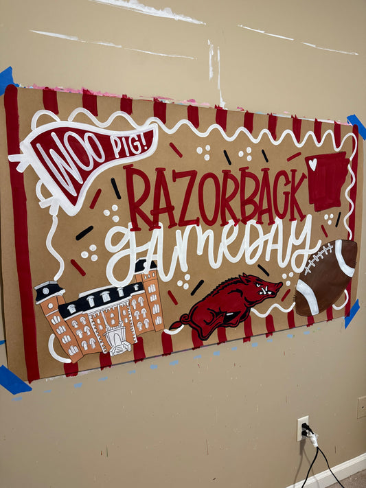 Custom Football Gameday Tailgate Banner – Hand-Painted Kraft Paper, Personalized Colors & Flag