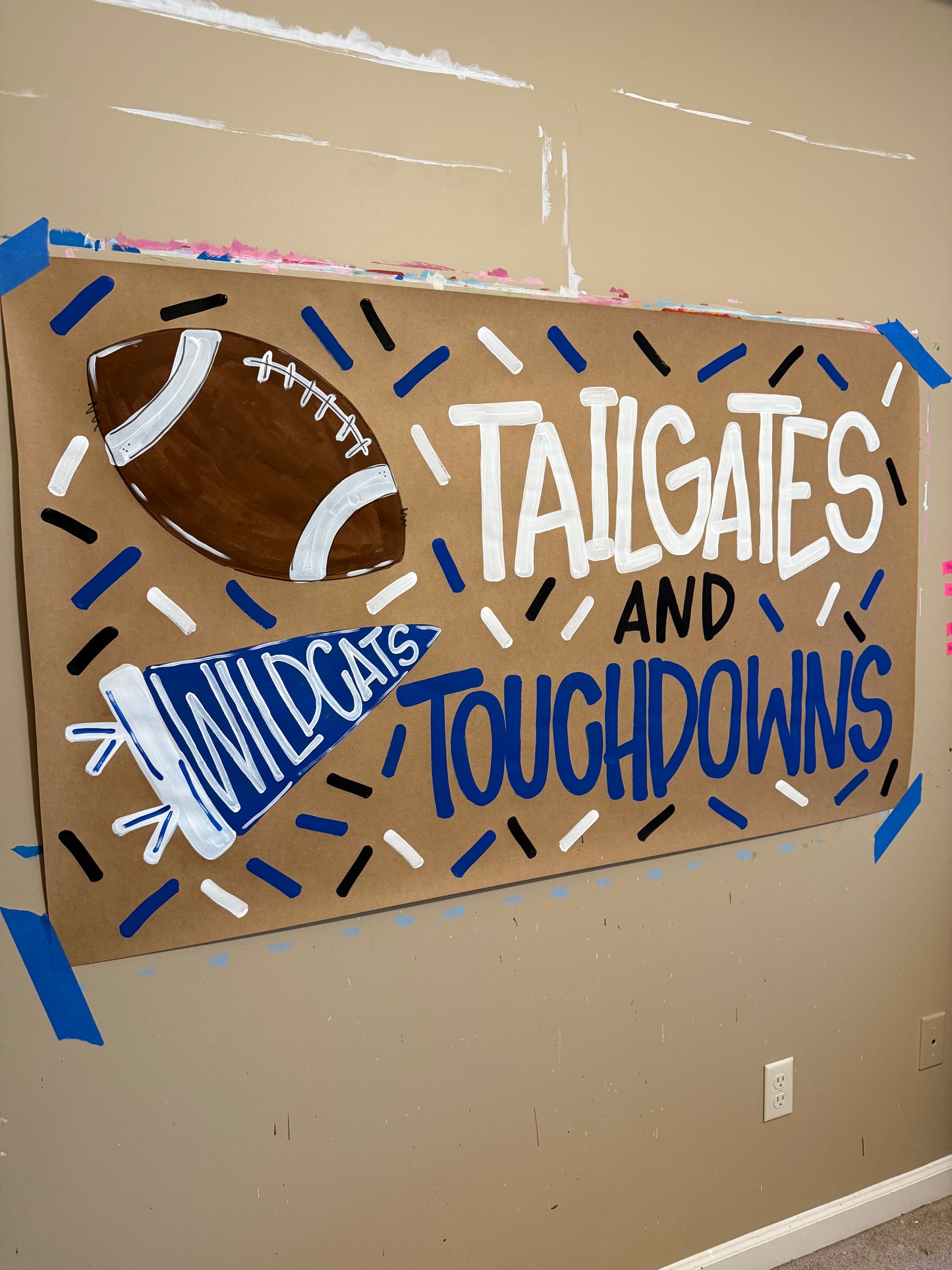 Custom Football Gameday Tailgate Banner – Hand-Painted Kraft Paper, Personalized Colors & Flag